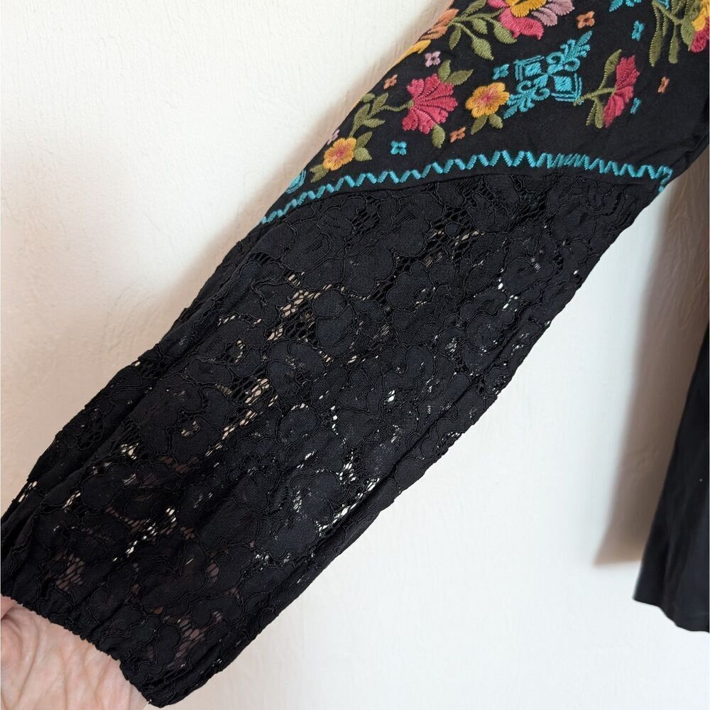 Savanna Jane Top Black Floral Embroidered Lace Long Sleeve Blouse Boho Large - Picture 3 of 7